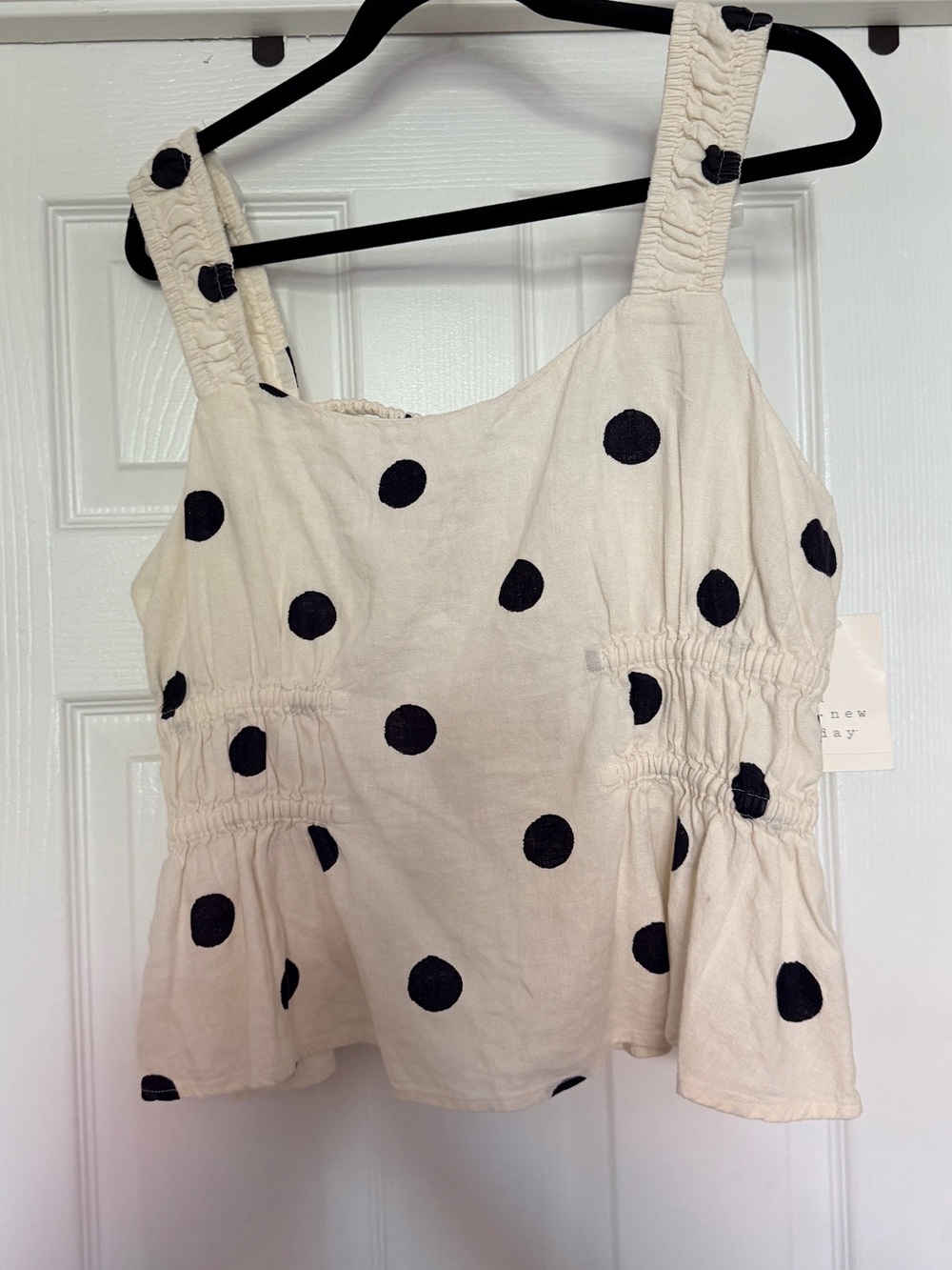 a new day Cream Tank with Black Polka Dots - Sz XL
